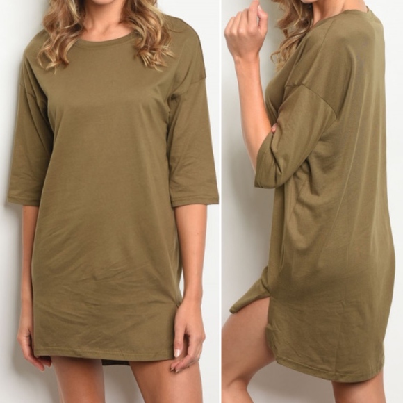 SALE! OLIVE JERSEY TEE DRESS - Picture 2 of 6